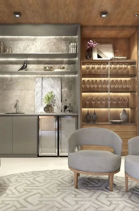 Home bar com móveis planejados pela Mazza Decor em Jundiaí.