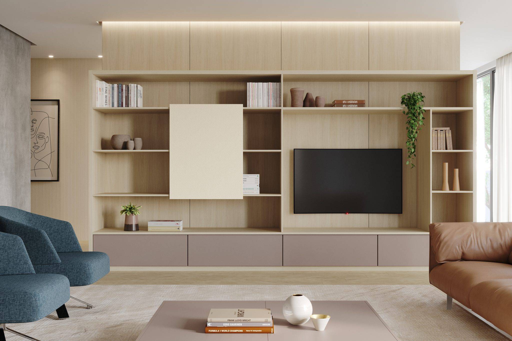 Sala de estar elegante com móveis planejados da Mazza Decor em Jundiaí.